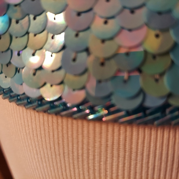 Mermaid Blue Iridescent Sequin  crop sweater M vintage Bollywood Style - Picture 6 of 7